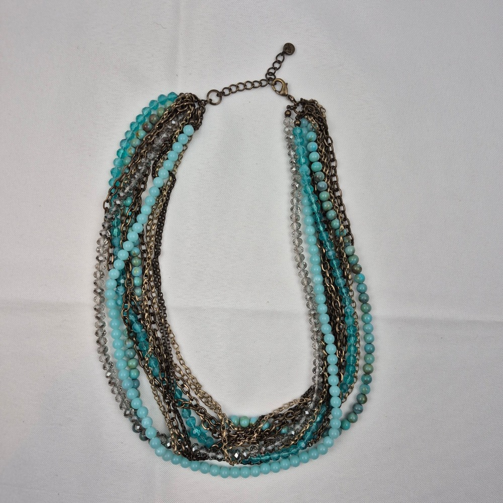 Ann Taylor Loft 20" Multi-Strand‎ Beaded Necklace Beachy Blue Coastal Vibes Boho - Picture 5 of 12